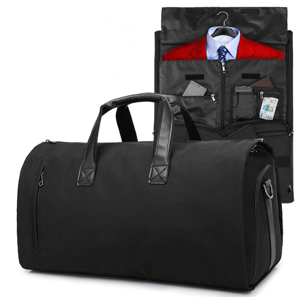 Convertible Garment Bags for Travel, Carry On Garment Bag with Shoe Compartment, 3 in 1 Foldable Suit Bag for Men, Bag for Hanging Clothes, Black / Grey / Black and Grey