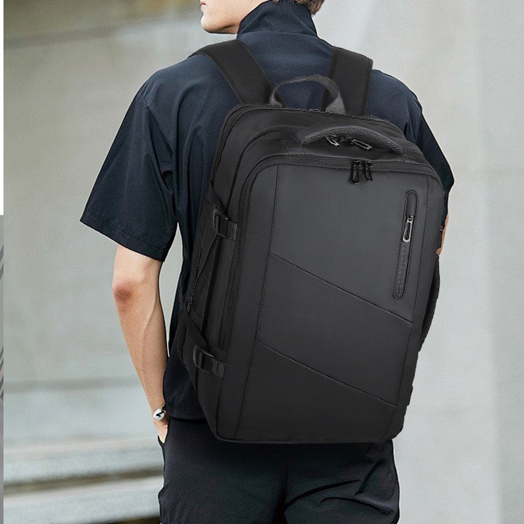 Travel Large capacity 36-55L Expandable bulk Backpack  --16’’ Laptop Compartment, Water Resistant,USB Charging port, Black /Grey