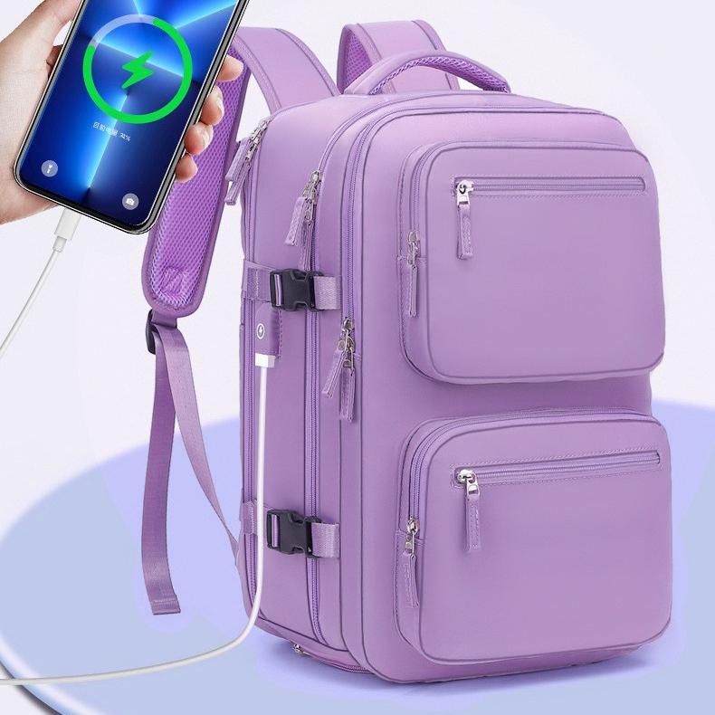 Travel  Large capacity 36-55L Bulk Backpack --16’’inch Laptop Compartment, Shoe Compartment,USB port, Water Resistant, Purple/Black /Grey/Blue/Green