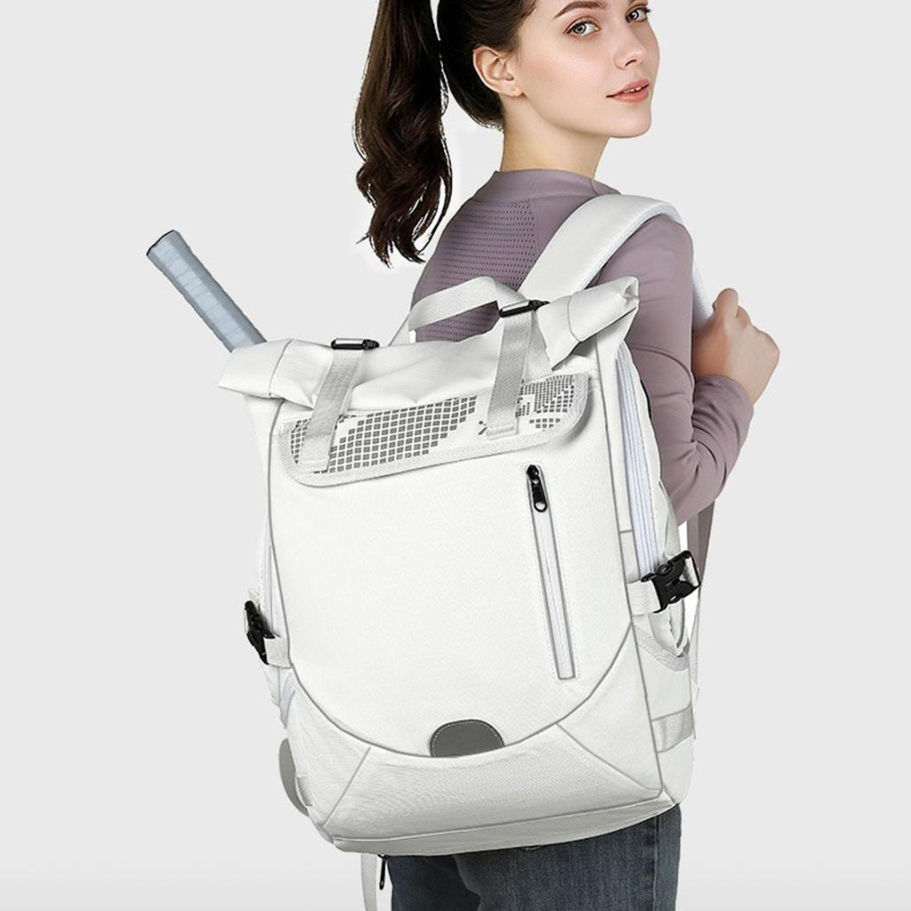 Travel Sports Backpack -Ballistic Nylon, Multi-Pocket Organizer, Shoe Compartment,badminton game, Tennis bag backpack, White/Black;