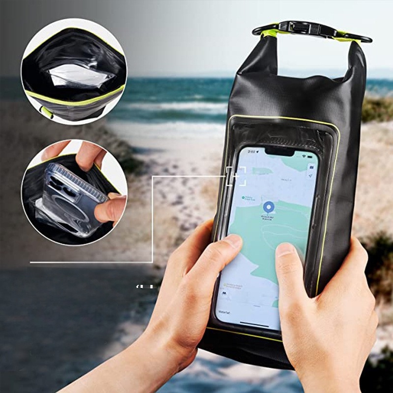 IPX6 Waterproof Dry Bag 2L-Roll Top waterproof sling bag/Phone case-- Boating & Kayak Accessories - Essentials for Camping Swimming Beach Fishing Rafting Travel - Black/Yellow/Green/White/Purple/Grey/Pink/Camo