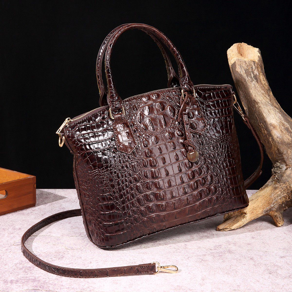 Women Handbag, Shoulder bag,PU leather, Retro crocodile pattern, Adjustable shoulder strap, for Daily Commute Travel,Brown/Reddish-brown/Pink/Red/Royal blue/Yellow/Coffee brown/Black/Light purple