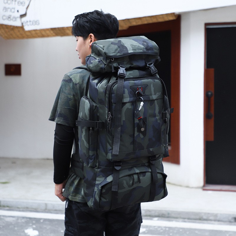 70L Large Capacity Digital Camo Tactical Market Backpack Built In USB Charging Port, Waterproof Oxford Trading Backpack For Long Distance Market Sellers
