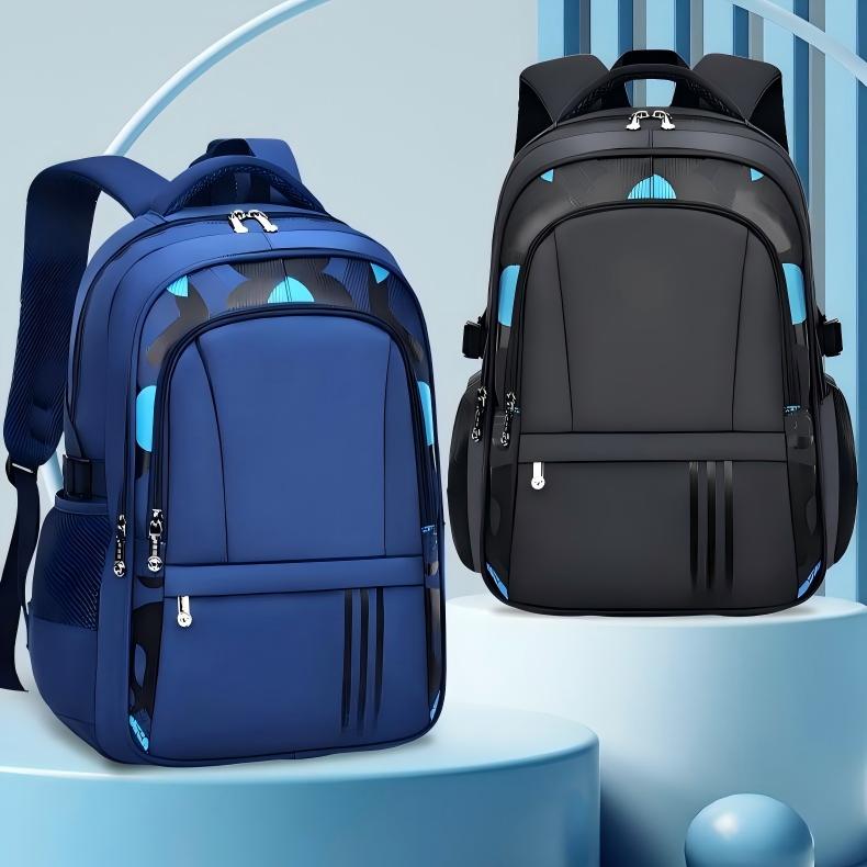 School Backpack Set With Extra Tutoring Bag & Pencil Case, 3 Compartment ，Waterproof Oxford Ergonomic Spine Support Student Book Bag, Black & Navy Blue