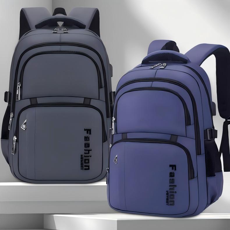 Secondary School Backpack With External USB Charging Port, Large Capacity ，Waterproof Oxford Spine Support Student Book Bag, Neutral Backpack For Teenagers，Black / Royal Blue / Army Green / Dark Grey