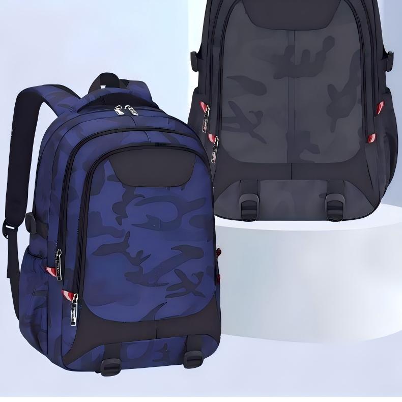 Large Capacity Camouflage High School Backpack, Waterproof Oxford Multi Compartment Spine Support Student Book Bag, Neutral Backpack For Secondary Students，Dark Blue Camo / Black Grey Camo 
