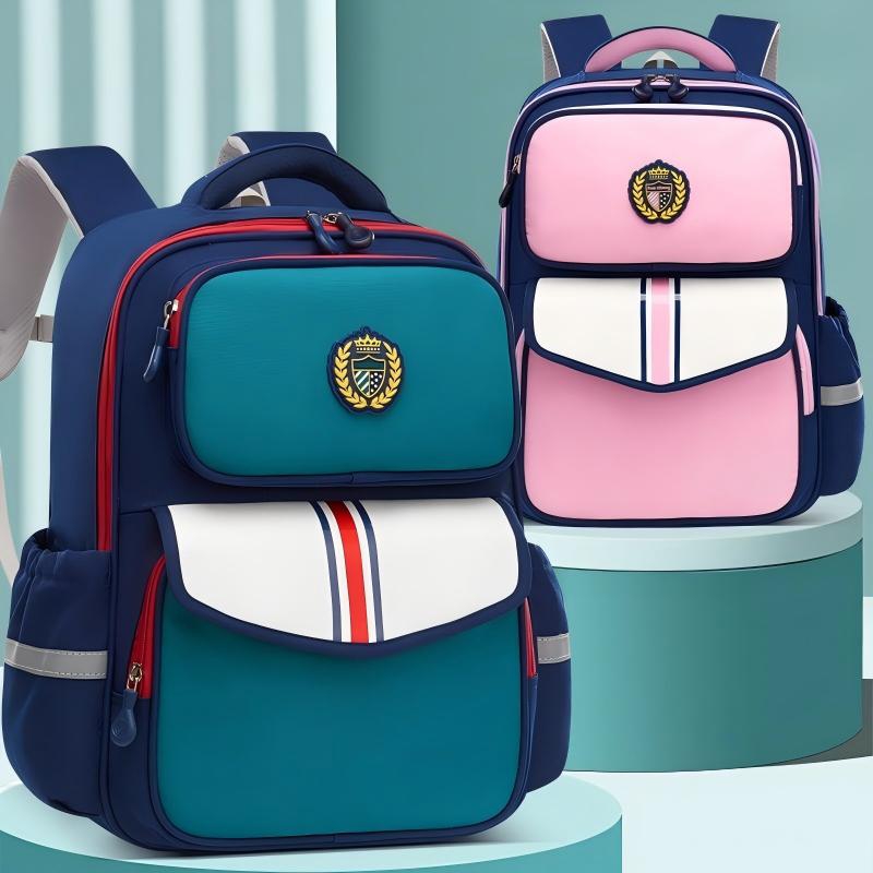 British Style Primary School Backpack, Waterproof Oxford Ergonomic Multi Compartment Kids Book Bag, Neutral Student Backpack For Grade 1-6 Pupils，Navy Teal / Red / Light Blue / Pink / Purple Cyan