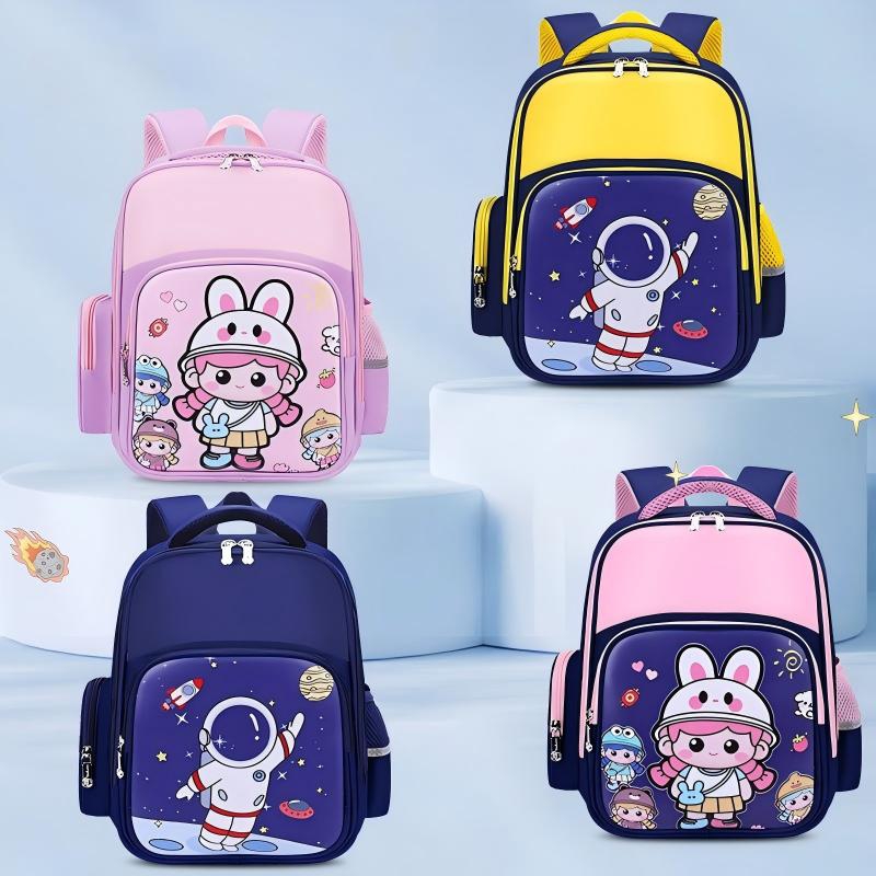 Cartoon Kids Kindergarten Backpack, Waterproof Oxford Lightweight Toddler Book Bag, Pink Bunny Girl / Navy Yellow Astronaut / Solid Navy Astronaut / Navy Pink Bunny Neutral Toddler Backpack For 3-6 Years Old Children