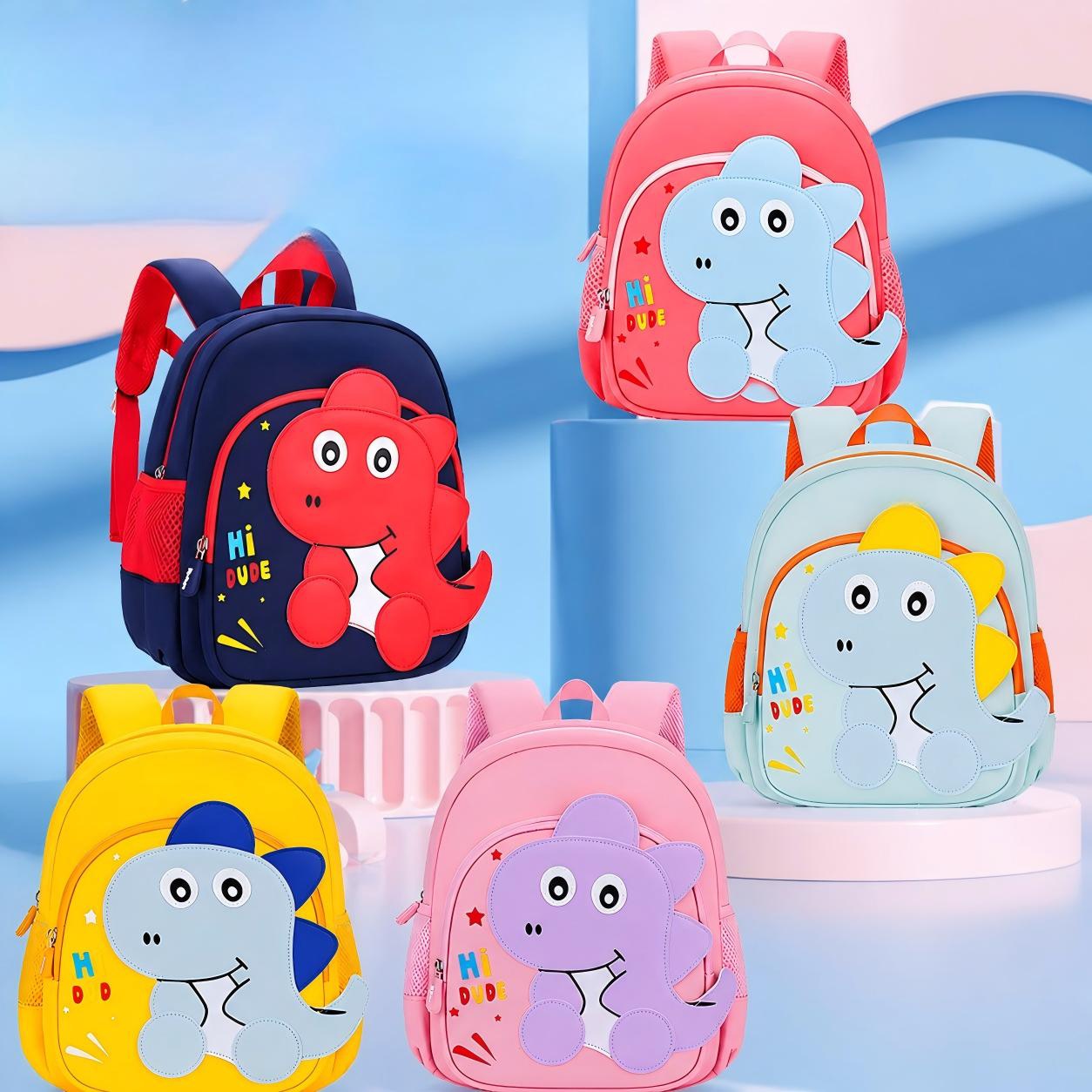 3D Dinosaur Kindergarten Backpack, Lightweight Waterproof Toddler School Bag, Navy Red / Pink Light Blue / Yellow Blue / Pink Purple / Mint Green Neutral Kids Backpack For 3-6 Years Preschool Children