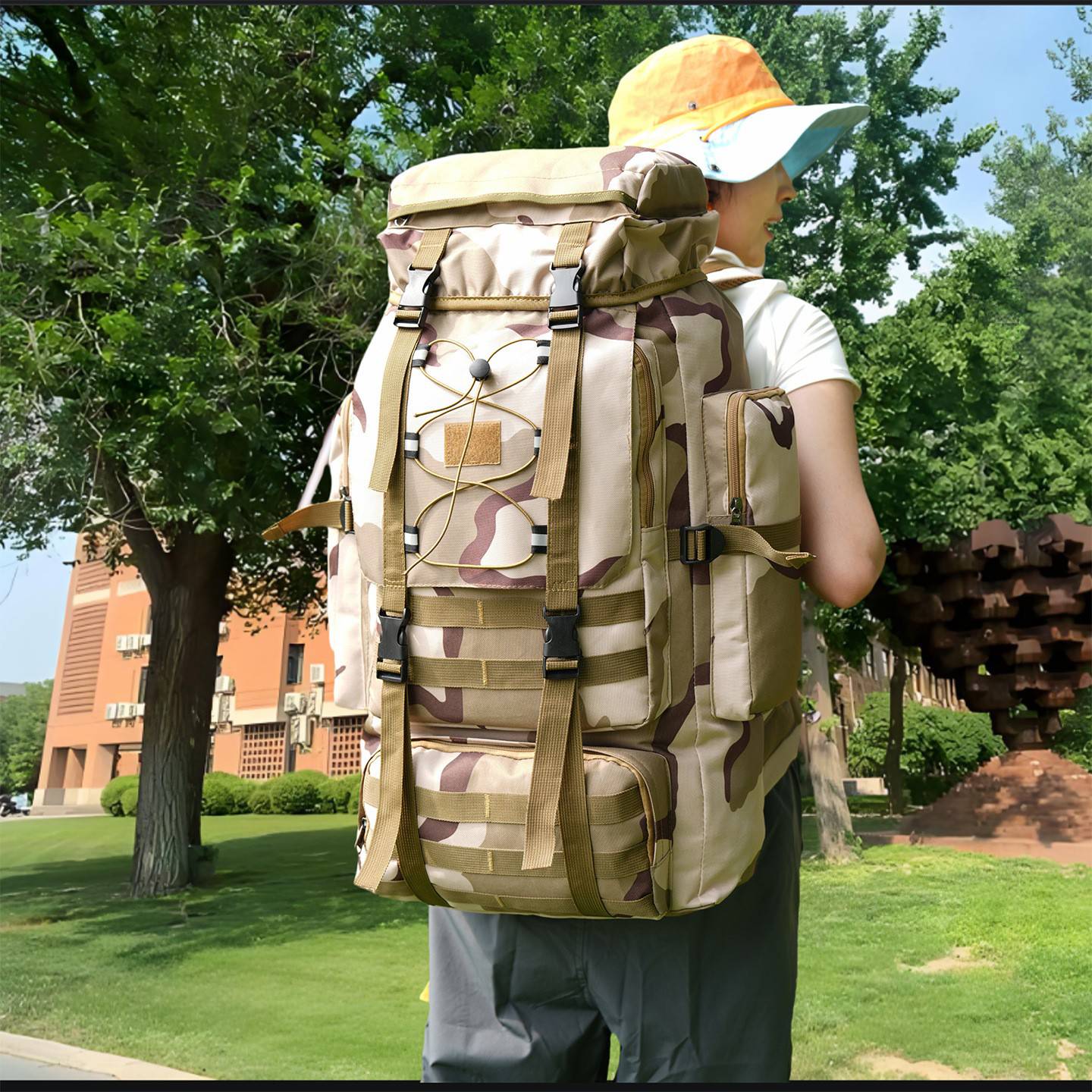 70L Expandable Waterproof Oxford Cargo Tactical Backpack ,Waterproof Oxford Bag， Khaki, Army Green, Black, Desert Camo, CP Camo, Navy Blue