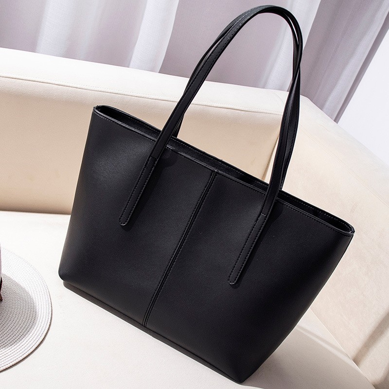 Women's Handbag made of smooth PU. Large capacity open top tote with long shoulder handles, 4 assorted colors, ideal for work and daily occasions.