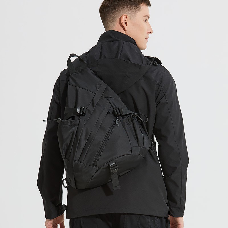 Men Nylon Crossbody Sling Bag, Buckle Closure, Casual Daily Shoulder Messenger Bag, Black