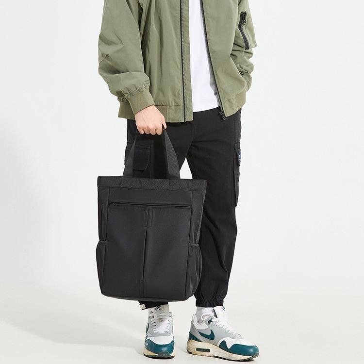 Lightweight nylon men vertical tote bag with multiple storage pockets, fits laptop, practical for office work, shopping and daily commuting.