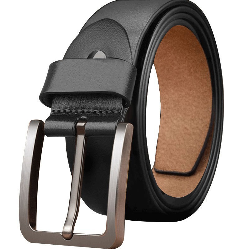Men Split Cowhide Pin Buckle Leather Belt, Smooth Surface, 3.5cm Width, 110 130cm Length, Zinc Alloy Buckle | Black, Brown