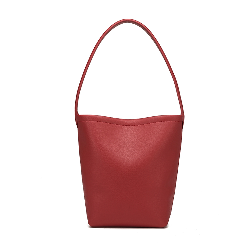 Simple PU Ladies Bucket Shoulder Tote Bag For Daily Use | Beige, Black, Red, Caramel, Off White, Dark Brown