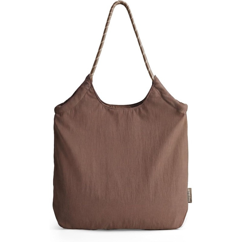 Lightweight soft nylon hobo tote bag with wide shoulder straps, available in various solid colors.